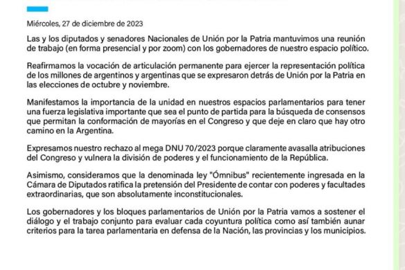 Reunión de trabajo de  Diputados/as, senadores/as y gobernadores de Unión por la Patria